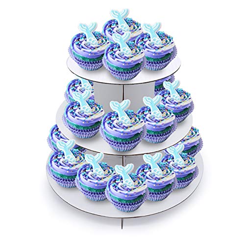 3-Tier White Round (12"W x 10"H) Cardboard Cupcake Stand Dessert Tower Treat Stacker Pastry Serving Platter Food Display