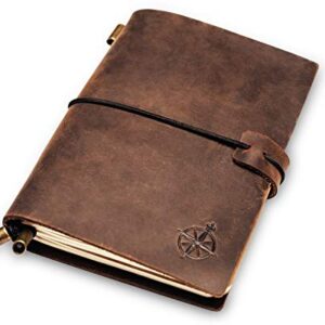 Wanderings Leather Pocket Notebook - Small, Refillable Travelers Journal - Passport Size, Perfect for Writing, Gifts, Travelers, Professionals, as a Diary or Pocket Journal. Small Size - 5.1 x 4 inches