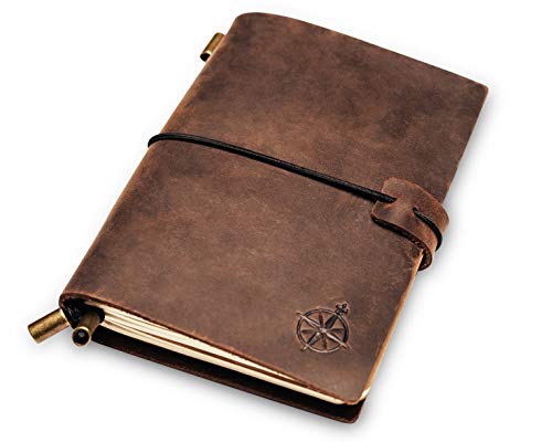 Wanderings Leather Pocket Notebook - Small, Refillable Travelers Journal - Passport Size, Perfect for Writing, Gifts, Travelers, Professionals, as a Diary or Pocket Journal. Small Size - 5.1 x 4 inches