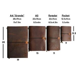 Wanderings Leather Pocket Notebook - Small, Refillable Travelers Journal - Passport Size, Perfect for Writing, Gifts, Travelers, Professionals, as a Diary or Pocket Journal. Small Size - 5.1 x 4 inches