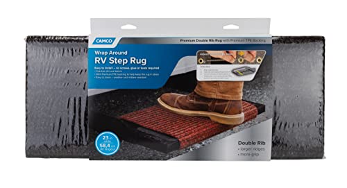 Camco 42955 RV Step Rug ( Premium Wrap Around Double Ribbed , 100% Polyester (18" x 23") - Brown)