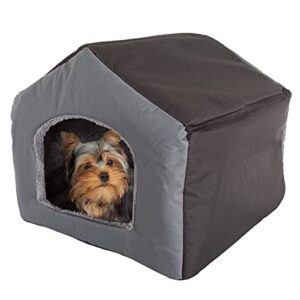 indoor dog house – covered dog bed with house shape and removable sherpa lined pad – pet tent for cats or dogs up to 35lbs by petmaker (gray) 19" x 18.5" x 17"