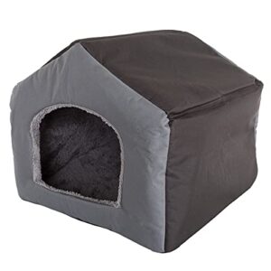 Indoor Dog House – Covered Dog Bed with House Shape and Removable Sherpa Lined Pad – Pet Tent for Cats or Dogs up to 35lbs by PETMAKER (Gray) 19" x 18.5" x 17"