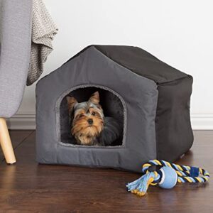 Indoor Dog House – Covered Dog Bed with House Shape and Removable Sherpa Lined Pad – Pet Tent for Cats or Dogs up to 35lbs by PETMAKER (Gray) 19" x 18.5" x 17"