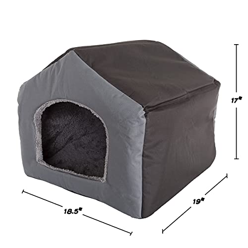 Indoor Dog House – Covered Dog Bed with House Shape and Removable Sherpa Lined Pad – Pet Tent for Cats or Dogs up to 35lbs by PETMAKER (Gray) 19" x 18.5" x 17"