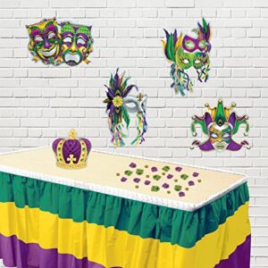 Beistle Plastic Mardi Gras Table Skirt Fat Tuesday Party Supplies, 29" x 14', Green/Yellow/Purple