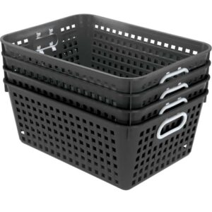 Really Good Stuff Large Plastic Book Baskets, 13¼" by 10" by 5½" - 4 Pack, Black | Classroom Library Organizer, Toy Storage, Multi-Purpose Organizer Basket