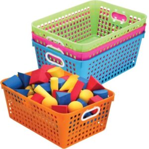 really good stuff large plastic book baskets, 13¼" by 10" by 5½" - 4 pack, neon | classroom library organizer, toy storage, multi-purpose organizer basket