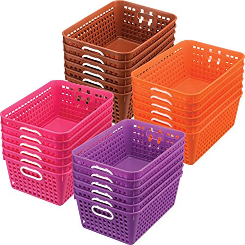 Really Good Stuff 160016WA Multi-Purpose Plastic Storage Baskets for Classroom or Home Use - Stackable Mesh Plastic Baskets with Grip Handles 13" x 10" (Water - Set of 12)