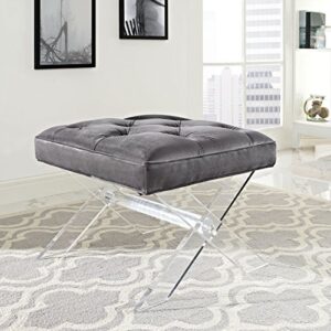 Modway Swift Acrylic X-Base Entryway Modern Bench With Tufted Fabric Upholstery in Gray