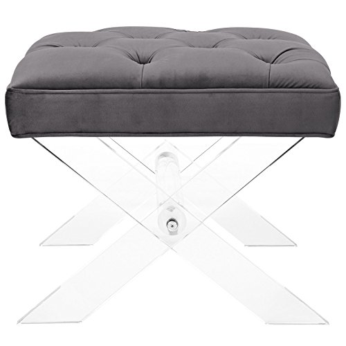 Modway Swift Acrylic X-Base Entryway Modern Bench With Tufted Fabric Upholstery in Gray