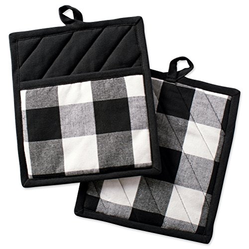 DII Buffalo Check Kitchen Collection, Classic Farmhouse Kitchen Set, Potholder, Black & White, 2 Piece