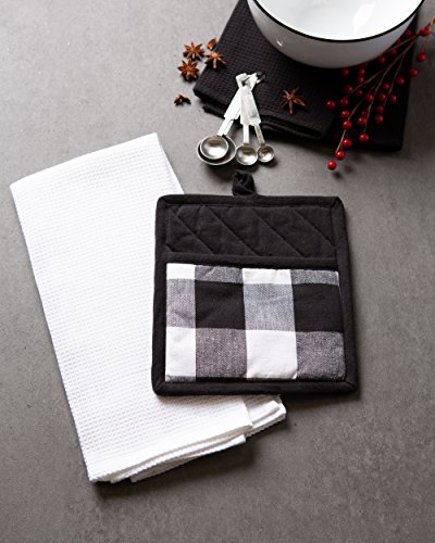 DII Buffalo Check Kitchen Collection, Classic Farmhouse Kitchen Set, Potholder, Black & White, 2 Piece