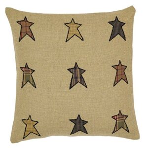 vhc brands stratton applique star pillow 16x16 country primitive bedding accessory, tan and red-orange