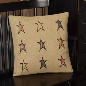 VHC Brands Stratton Applique Star Pillow 16x16 Country Primitive Bedding Accessory, Tan and Red-Orange