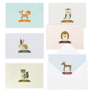 best paper greetings 48 pack funny woodland animal thank you cards with envelopes for baby shower, kids, all occasion (6 cute designs, 4x6 in)