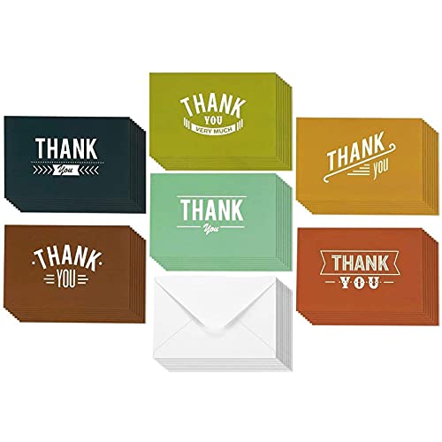 Best Paper Greetings 48 Pack Masculine Thank You Cards for Men with Envelopes for Work, Business, 6 Retro Designs, Blank Inside (4 x 6 In)