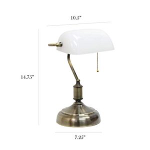 Simple Designs LT3216-WHT Executive Banker's Glass Shade, Desk Lamp, Antique Nickel/White 10 x 8.66 x 14.75