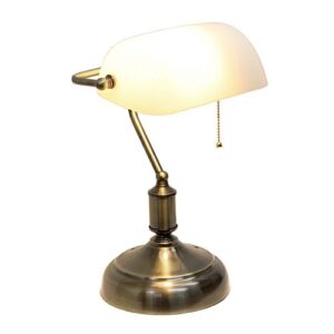 Simple Designs LT3216-WHT Executive Banker's Glass Shade, Desk Lamp, Antique Nickel/White 10 x 8.66 x 14.75