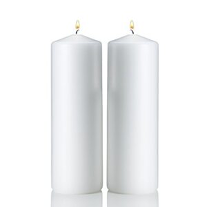white pillar candles - set of 2 unscented candles - 9 inch tall, 3 inch thick - 90 hour clean burn time