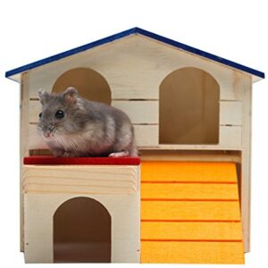 Hamiledyi Pet Small Animal Hideout Hamster House Deluxe Two Layers Wooden Hut Play Toys Chews