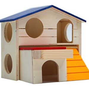 Hamiledyi Pet Small Animal Hideout Hamster House Deluxe Two Layers Wooden Hut Play Toys Chews