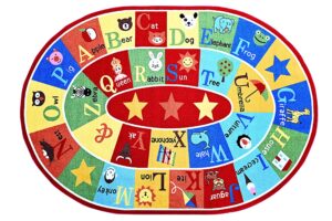 furnish my place 745 abc with animal abc area rug for kids, educational alphabet, animals children rug, multicolor (3'3"x5' oval)