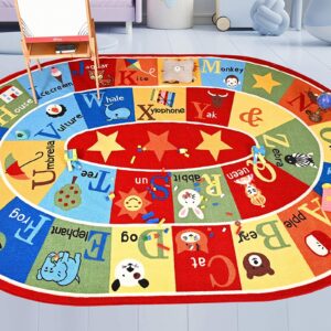 Furnish my Place 745 ABC with Animal ABC Area Rug for Kids, Educational Alphabet, Animals Children Rug, Multicolor (3'3"x5' Oval)