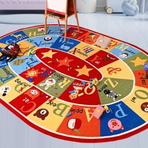 Furnish my Place 745 ABC with Animal ABC Area Rug for Kids, Educational Alphabet, Animals Children Rug, Multicolor (3'3"x5' Oval)