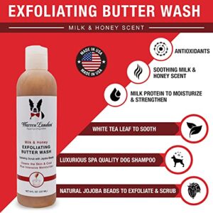 Warren London 8oz Butter Combo - Premium Dog Shampoo & Conditioner - Exfoliating Wash with Fragrant Leave in Conditioner - Detangler and Coat Moisturizer - Milk & Honey w/Guava & Mango