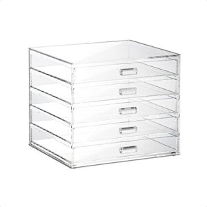 ikee design premium acrylic 5 drawer makeup organizer cosmetic storage jewelry display case for home storage and store display, 8.5" w x 7.25" d x 7.25" h