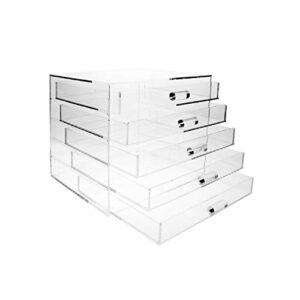 Ikee Design Premium Acrylic 5 Drawer Makeup Organizer Cosmetic Storage Jewelry Display Case for Home Storage and Store Display, 8.5" W x 7.25" D x 7.25" H