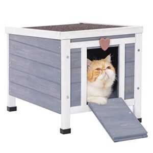 Petsfit Outdoor Cat House, Higher Feet to Against Rain, Snow and Moisture, Cat Houses for Outdoor Cats, Rabbit Hutch with Openable Roof