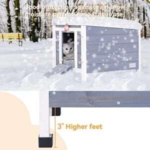 Petsfit Outdoor Cat House, Higher Feet to Against Rain, Snow and Moisture, Cat Houses for Outdoor Cats, Rabbit Hutch with Openable Roof
