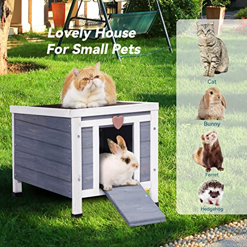 Petsfit Outdoor Cat House, Higher Feet to Against Rain, Snow and Moisture, Cat Houses for Outdoor Cats, Rabbit Hutch with Openable Roof