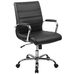 flash furniture whitney mid-back desk chair - black leathersoft executive swivel office chair with chrome frame - swivel arm chair