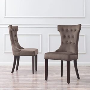 belleze premium modern elegant dining chairs [set of 2], upholstered fabric tufted high wood wingback armless kitchen living room accent - jordan (taupe)