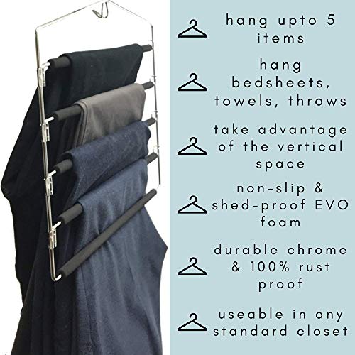 Closet Spice - 2 Pack - Strong & Durable Anti-Rust Chrome 5 Tier Pant Hangers, Non Slip, Black Foam Padded, Slim & Space Saving, Multi Swing Design for Easy-Slide Pant, Jeans, Slacks, Towels, Sheets