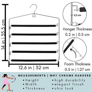 Closet Spice - 2 Pack - Strong & Durable Anti-Rust Chrome 5 Tier Pant Hangers, Non Slip, Black Foam Padded, Slim & Space Saving, Multi Swing Design for Easy-Slide Pant, Jeans, Slacks, Towels, Sheets