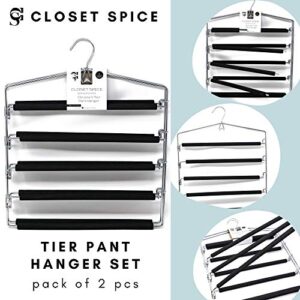 Closet Spice - 2 Pack - Strong & Durable Anti-Rust Chrome 5 Tier Pant Hangers, Non Slip, Black Foam Padded, Slim & Space Saving, Multi Swing Design for Easy-Slide Pant, Jeans, Slacks, Towels, Sheets