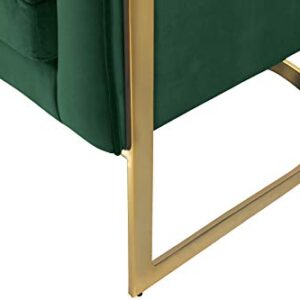 Meridian Furniture Carter Collection Modern | Contemporary Upholstered Velvet Barrel Accent Chair with Gold Stainless Base, Green, 29" W x 27.5" D x 31" H