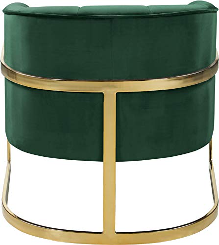 Meridian Furniture Carter Collection Modern | Contemporary Upholstered Velvet Barrel Accent Chair with Gold Stainless Base, Green, 29" W x 27.5" D x 31" H