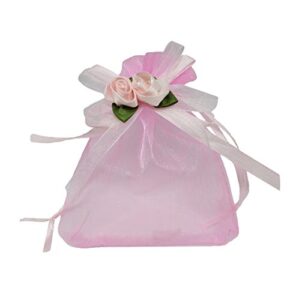 ankirol 50pcs sheer organza favor bags for wedding 3.8x4.8'' gift bags samples display drawstring rose pouches (pink)