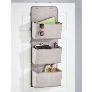 InterDesign Aldo Over-the-Door Fabric Closet Storage Organizer for Purses, Handbags, Shoes, Sunglasses - 3 Pockets, Linen