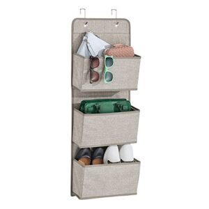 InterDesign Aldo Over-the-Door Fabric Closet Storage Organizer for Purses, Handbags, Shoes, Sunglasses - 3 Pockets, Linen