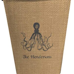 RNK Shops Octopus & Burlap Print Waste Basket - Single Sided (Black) (Personalized)