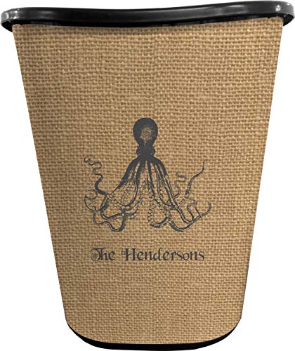 RNK Shops Octopus & Burlap Print Waste Basket - Single Sided (Black) (Personalized)