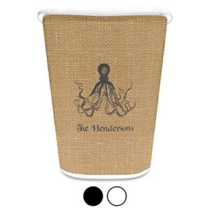 RNK Shops Octopus & Burlap Print Waste Basket - Single Sided (Black) (Personalized)