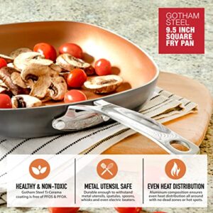 Gotham Steel Copper Square Shallow Pan with Super Nonstick Ti-Cerama Coating, 9.5 Inch
