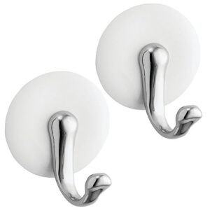 interdesign affixx peel-and-stick strong self-adhesive storage hook for office, kitchen, entryway - pack of 2, medium, white/chrome